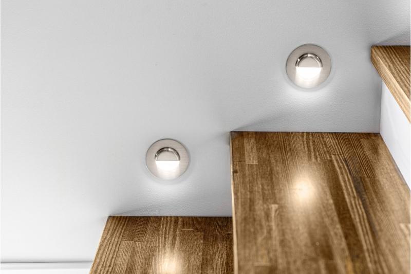 Διακοσμητικό LED φωτιστικό σκάλας ESCADA OB DC12V με στρογγυλό καπέλο από ανοξείδωτο γυαλί 0,8W 70lm 4000K, καλώδιο 150cm