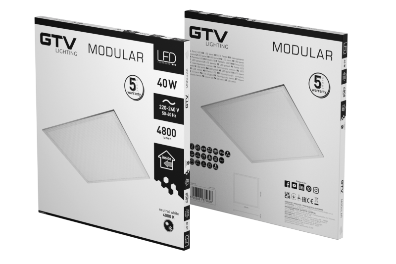 LED φωτιστικό MODULAR, πίσω πλάκα, 60x60cm, 4000K, 40W, 4800lm, AC220-240V, PF>0,9, IP54, 5y 1208962999