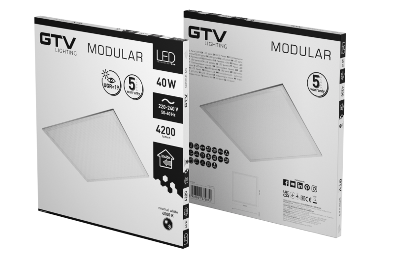 Φωτιστικό LED MODULAR, πίσω πλάκα, 60x60εκ, 4000K, 40W, 4200lm, AC220-240V, PF>0,9, IP54, 5y, UGR<19 1208963000
