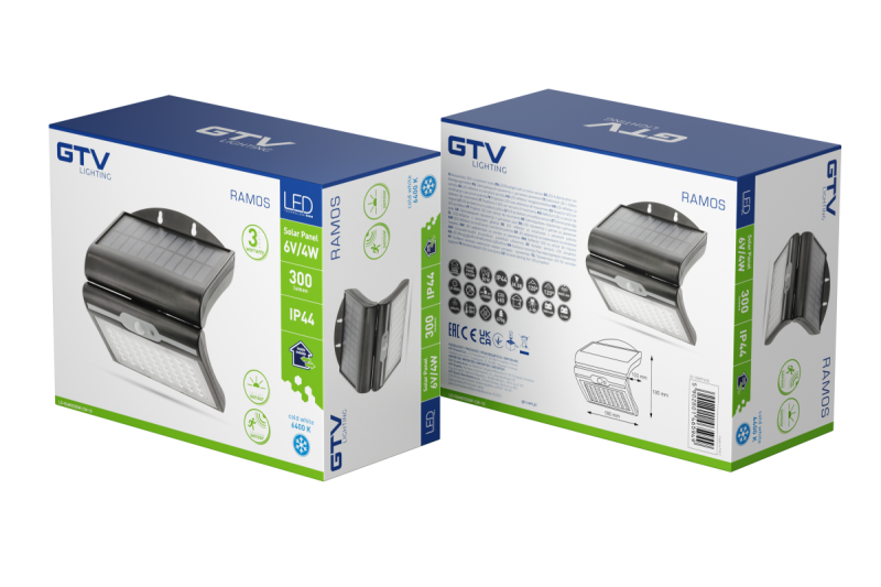 RAMOS Φωτιστικό Προσόψεως Solar με Αισθητήρα Κίνησης/Σούρουπου, 50W, 300lm, 3,7V 1800mAh, IP44, 6000K, Μαύρο 1208963115