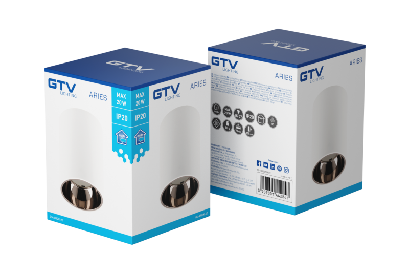 Διακόσμηση Οροφής ARIES PC 73x105mm IP20 max 20W στρογγυλό λευκό/μαύρο χρώμιο. 1208963820