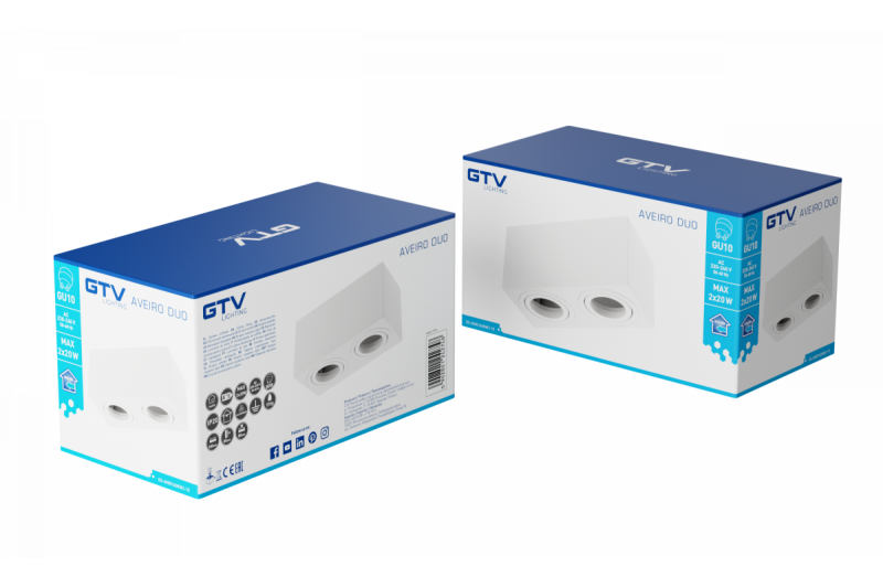 Διακοσμητικό Φωτιστικό Οροφής AVEIRO DUO αλουμινίου 160x80x85mm IP20 μέγιστο 20W*2 τετράγωνο λευκό. 1208963825