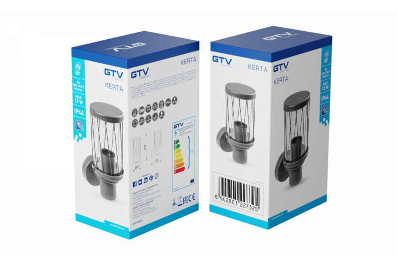 Διακόσμηση KERTA-A φωτιστικό κήπου E27 MAX.12W IP44 AC220-240V 50-60Hz απλός απλίκα πάνω μέρος γραφίτης. 1208963906