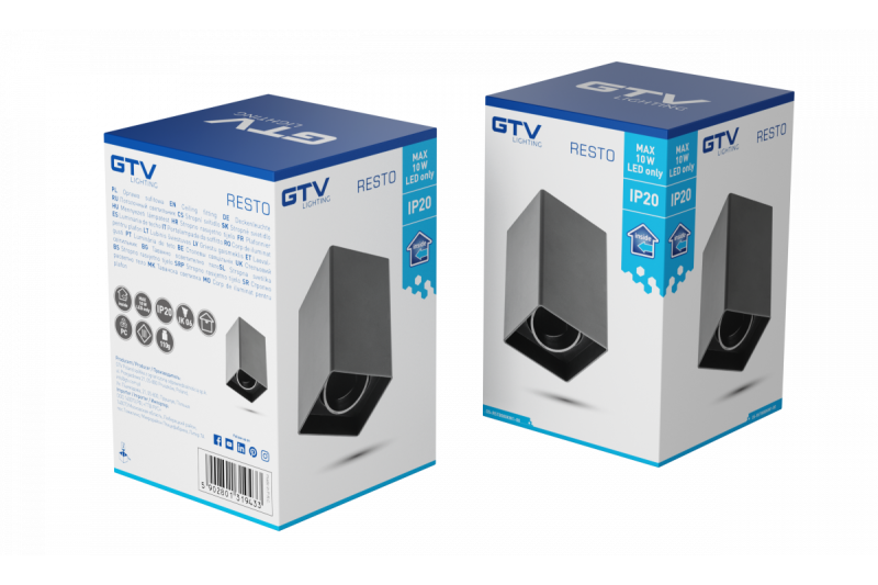 Διακοσμητικό Φωτιστικό οροφής RESTO PC 80x80x125mm IP20 max 20W τετράγωνο μαύρο. 1208963987