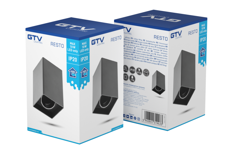 Διακοσμητικό Φωτιστικό οροφής RESTO PC 80x80x125mm IP20 max 20W τετράγωνο μαύρο. 1208963987