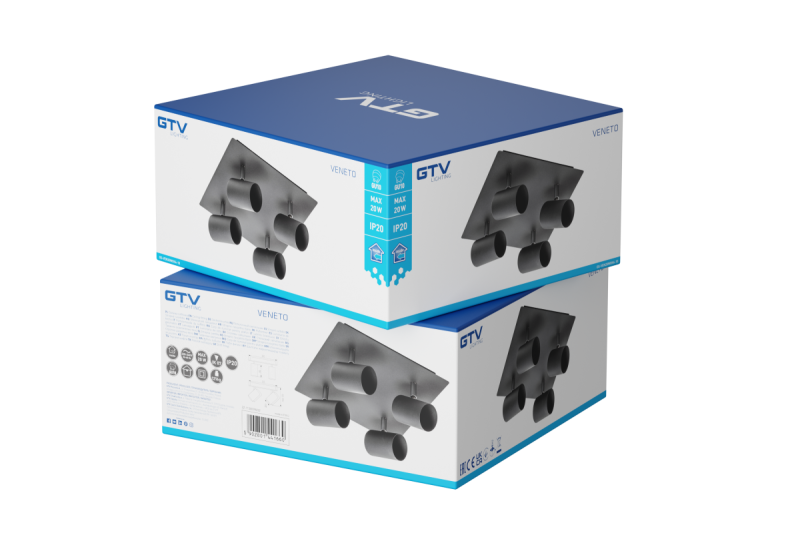 Decoροτικό φωτιστικό οροφής VENETO IP20 max. 20W 4 x GU10 στρογγυλό/τετράγωνο μαύρο. 1208964046