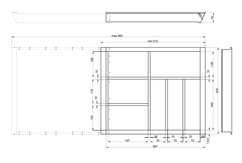 Διακοσμητική θήκη μαχαιροπίρουνων Cutle για την κουζίνα, ρυθμιζόμενο ένθετο για ντουλάπια 600-1000mm 1208966291