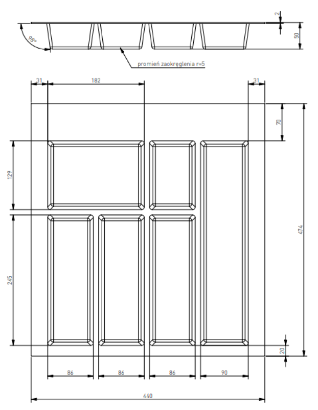 Διακοσμητική Θήκη Μαχαιροπήρουνων για Συρτάρι Κουζίνας 500 Ανθρακί 1208966376