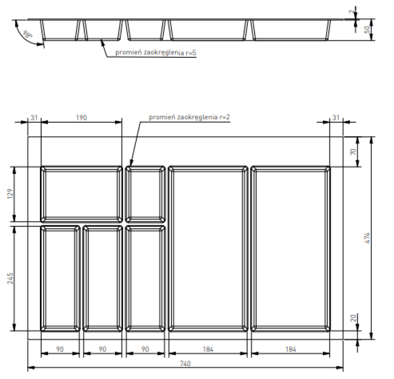 Decor Cutle Καλαθάκια για μαχαιροπίρουνα Εισαγωγή για συρτάρι κουζίνας 800 Ανθρακί 1208966380