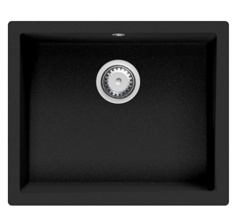 GraniteMy Universal γρανίτης μαύρο νεροχύτης 50x40 εκατοστά μαύρος επιφανειακή τοποθέτηση, υποδομή και επίπεδη ενσωμάτωση με ανοξείδωτο στόπερ 1208966880