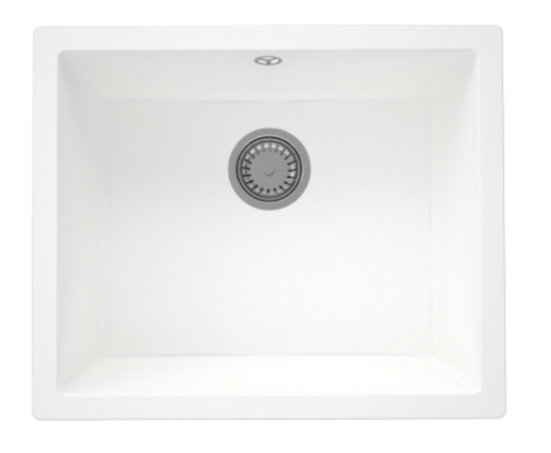 GraniteMy Universal γρανίτης λευκό νεροχύτη 50x40 εκατοστά λευκό επιφάνειας, υποδομής και επίπεδης ενσωμάτωσης με ανοξείδωτο βύσμα 1208966881