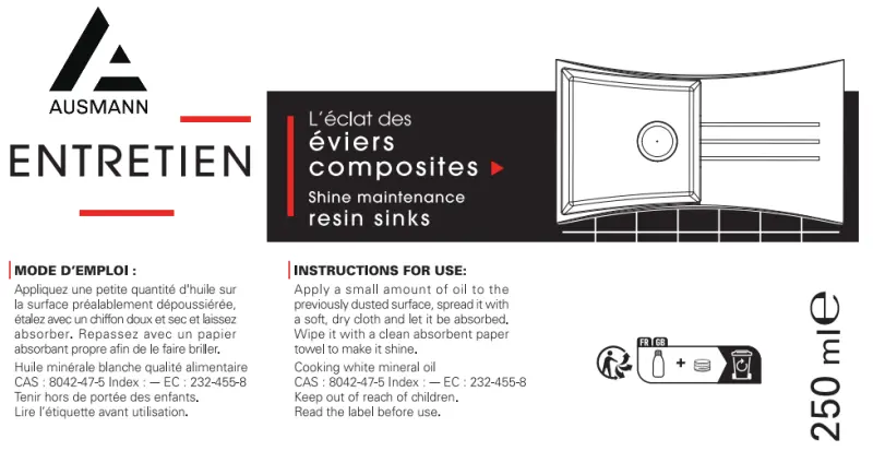 Αυσμάνν συντηρητικό καθαριστικό λάδι για νεροχύτη από βιοσύνθετη ρητίνη με ίνες 1208966925