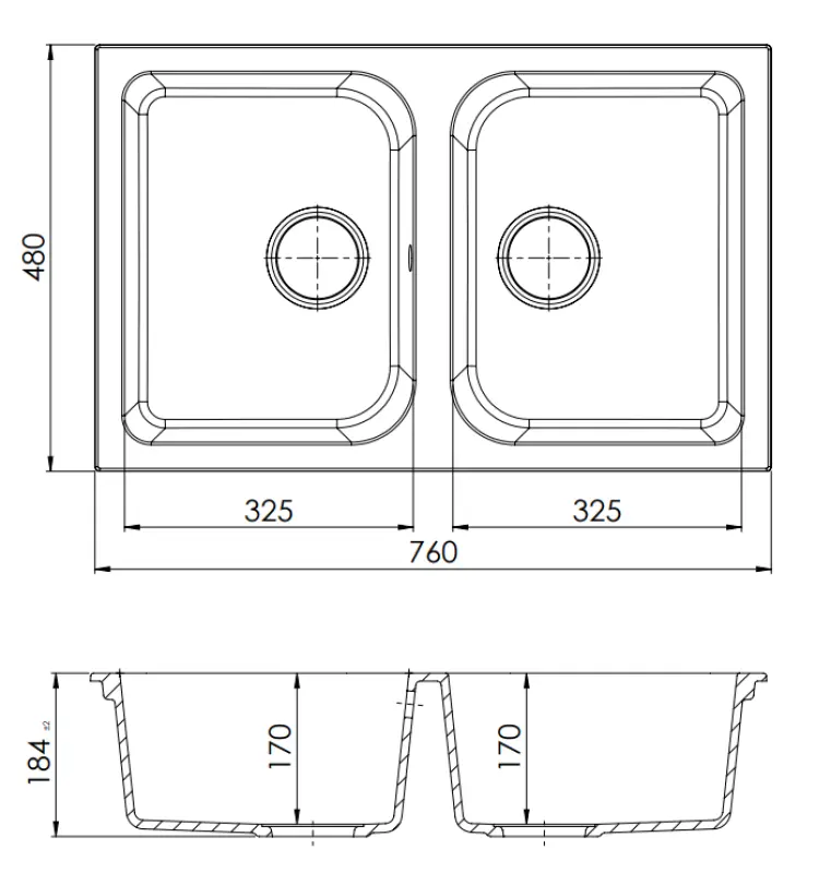 GraniteMy Dortmund μαύρος γρανιτένιος διπλός νεροχύτης επιφάνειας 76x48 cm με μαύρη αποχέτευση 1208967041