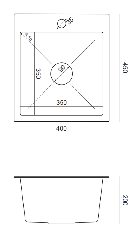 Quadri Dixton 40 ανοξείδωτος νεροχύτης 400x450 mm με τρύπα για βρύση επιφάνειας 1208967079