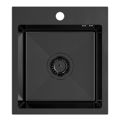 Quadri Dixton 40 σετ με μαύρο ανοξείδωτο νεροχύτη με nano pvd 400x450 mm με οπή για μπαταρία και Quadri Conventry μπαταρία κουζίνας.