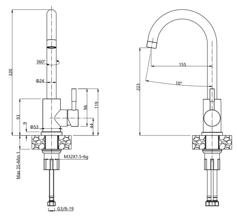 Quadri Dixton 50 σετ με ανοξείδωτο νεροχύτη 500x450 mm με οπή για μπαταρία και ανοξείδωτη κουζίνα μπαταρία Coventry