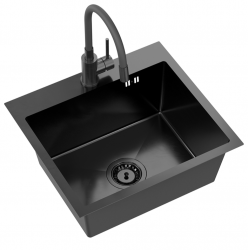 Quadri Dixton 50 Σετ με μαύρο Nano PVD ανοξείδωτο νεροχύτη 500x450 mm με οπή για βρύση επιφανείας και μαύρη μπαταρία κουζίνας Bristol.
