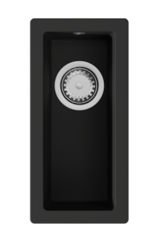 GraniteMy Universal γρανιτένιος μικρός μαύρος νιπτήρας 17x40 εκατοστά μαύρος επιφανειακή τοποθέτηση, εντοιχισμένος και επίπεδη ενσωμάτωση με ανοξείδωτο βύσμα 1208967105