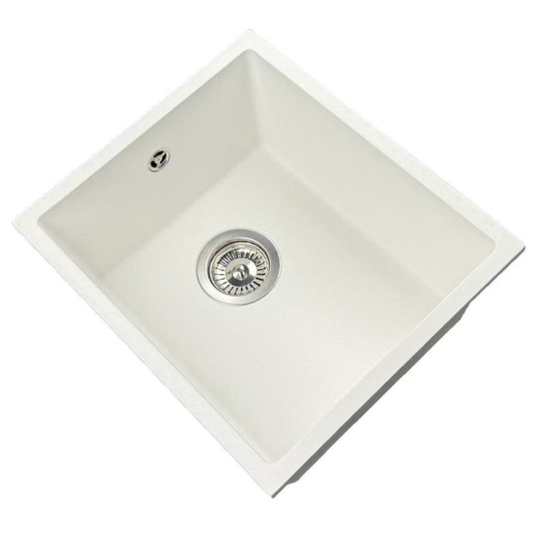 GraniteMy Universal γρανιτένιος λευκός νεροχύτης 34x40 cm λευκός επιφάνειας, υποκατασκευής και ενσωμάτωσης με ανοξείδωτο βύσμα 1208967107