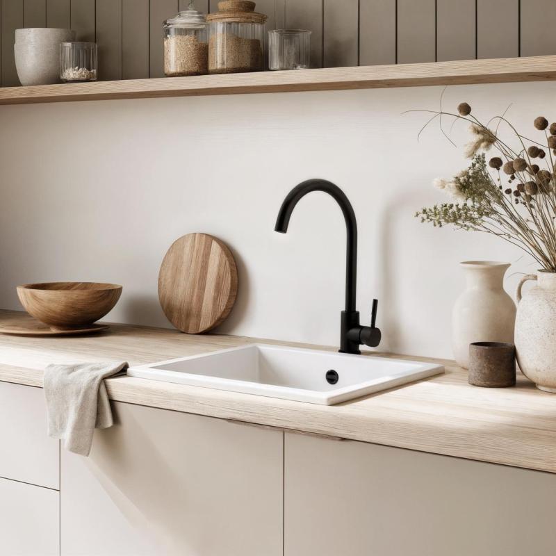 GraniteMy Universal γρανιτένιος λευκός νεροχύτης 34x40 cm λευκός επιφάνειας, υποκατασκευής και ενσωμάτωσης με ανοξείδωτο βύσμα 1208967107