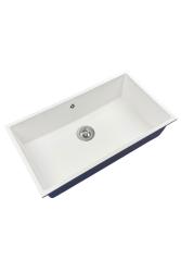 Granitemy Universal μεγάλος λευκός νεροχύτης από γρανίτη 74x40 cm λευκός επιφάνειας, υποκατασκευής και ενσωματωμένης τοποθέτησης με ανοξείδωτο πώμα 1208967111.