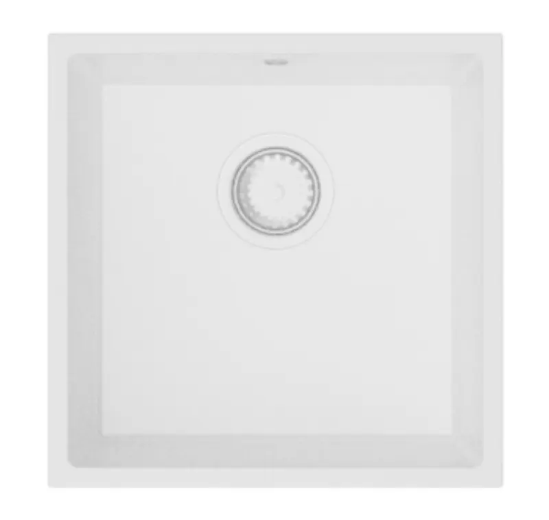 GraniteMy Παγκόσμιος γρανιτένιος λευκός νεροχύτης 40x40 εκατοστά λευκός επιφανειακός, υποδομής και επίπεδης ενσωμάτωσης με λευκό πώμα 1208967115