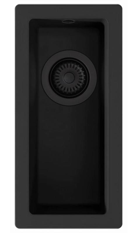 GraniteMy Universal γρανιτένιος μικρός μαύρος νεροχύτης 17x40 cm μαύρος επιτραπέζιος, υποκατασκευής και πάγκου με μαύρο πώμα 1208967140