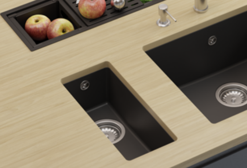 GraniteMy Universal γρανιτένιος μικρός μαύρος νεροχύτης 17x40 cm μαύρος επιτραπέζιος, υποκατασκευής και πάγκου με μαύρο πώμα 1208967140