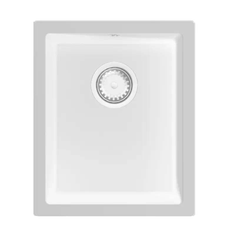 GraniteMy Universal γρανιτένιος λευκός νεροχύτης 34x40 cm λευκός επιφάνειας, υποκατασκευής και ενσωματωμένος με λευκό βύσμα 1208967146.