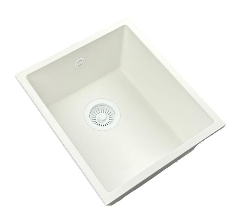 GraniteMy Universal γρανιτένιος λευκός νεροχύτης 34x40 cm λευκός επιφάνειας, υποκατασκευής και ενσωματωμένος με λευκό βύσμα 1208967146.
