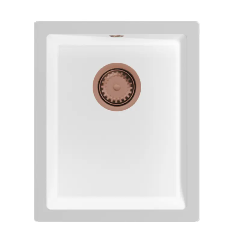 GraniteMy Universal γρανιτένιος λευκός νεροχύτης 34x40 εκατοστά λευκός επιφάνειας, εντοιχισμένος και επίπεδης εγκατάστασης με χάλκινη βύσμα 1208967148