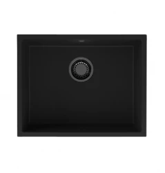 GraniteMy Universal γρανιτένιος μαύρος νεροχύτης 55x40 cm μαύρος επιτραπέζιος, υποκαθήμενος και εντοιχισμένος με μαύρο βύσμα 1208967150