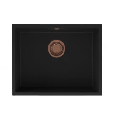 GraniteMy Universal νεροχύτης γρανίτη μαύρος 55x40 cm μαύρο επιτραπέζιο, εντοιχισμένο και επίπεδη τοποθέτηση με χάλκινο βύσμα 1208967152
