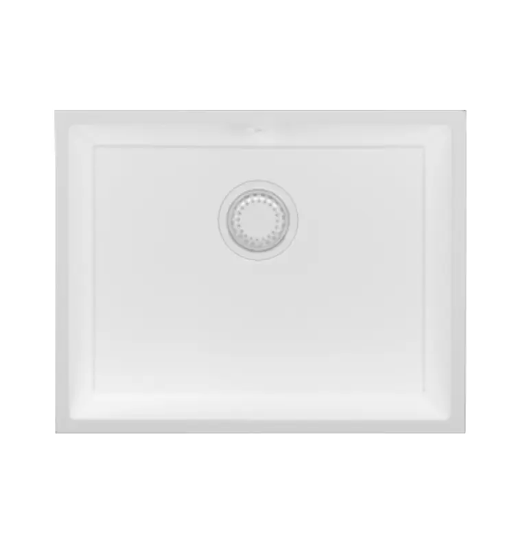 GraniteMy Universal γρανιτένιος λευκός νεροχύτης 55x40 εκ. λευκός επιτραπέζιος, υποκαθήμενος και εντοιχισμένος με λευκό βύσμα 1208967153