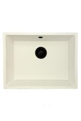 GraniteMy Universal γρανιτένιος λευκός νεροχύτης 55x40 cm λευκός επιτραπέζιος, υποκαθήμενος και επίπεδος με μαύρο βύσμα 1208967154