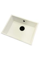 GraniteMy Universal γρανιτένιος λευκός νεροχύτης 55x40 cm λευκός επιτραπέζιος, υποκαθήμενος και επίπεδος με μαύρο βύσμα 1208967154