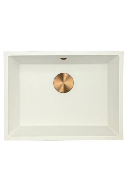 GraniteMy Universal γρανιτένιος λευκός νεροχύτης 55x40 εκ. λευκός επιφανειακής, υποκατασκευής και επίπεδης κατασκευής με χάλκινο πώμα 1208967156