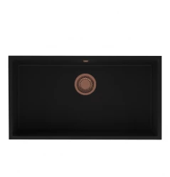 GraniteMy Universal μεγάλο μαύρο γρανιτένιο νεροχύτη 74x40 εκατοστά επιφάνειας, υποδομής και επίπεδης εγκατάστασης με χάλκινο βύσμα 1208967158