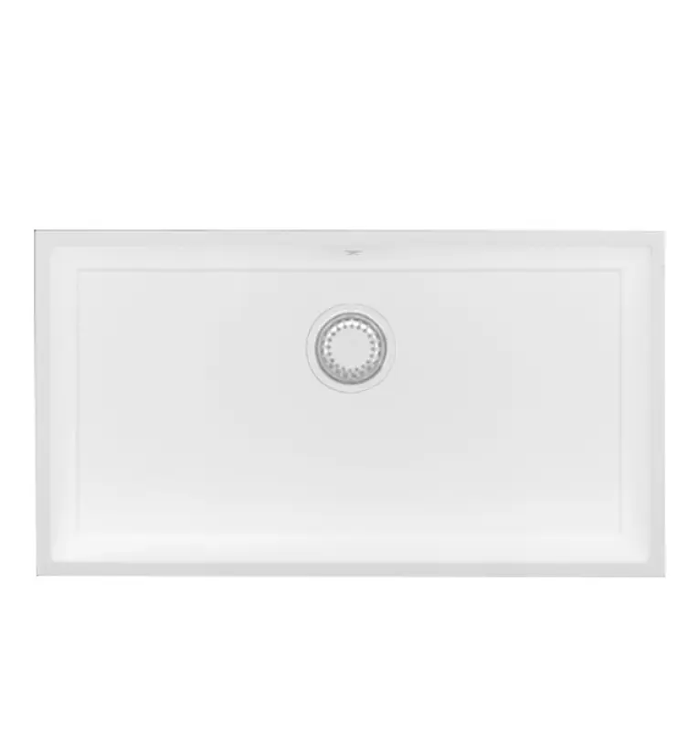 GraniteMy Universal γρανιτένιος μεγάλος λευκός νεροχύτης 74x40 cm λευκός επιτραπέζιος, υποκατασκευαστικός και εντοιχισμένος με λευκό πώμα 1208967160