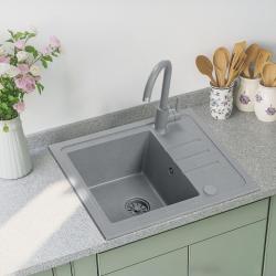 Quadri Sligo 60 γκρι γρανίτης νεροχύτης σετ 55x44 cm με αποστραγγιστικό τμήμα, συμπεριλαμβανομένης της βρύσης 1208967200