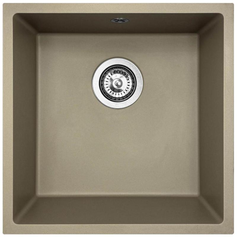 GraniteMy Universal γρανίτης taupe νεροχύτης 40x40 cm επιφάνειας, υποδομής και επίπεδης εγκατάστασης με ανοξείδωτο πώμα 1208967211