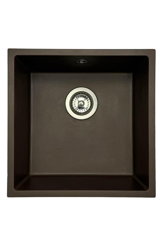 GraniteMy Universal γρανιτένιος νεροχύτης καφέ 40x40 cm επιφάνεια, υποκατασκευή και ενσωματωμένη εγκατάσταση με ανοξείδωτο πώμα 1208967212