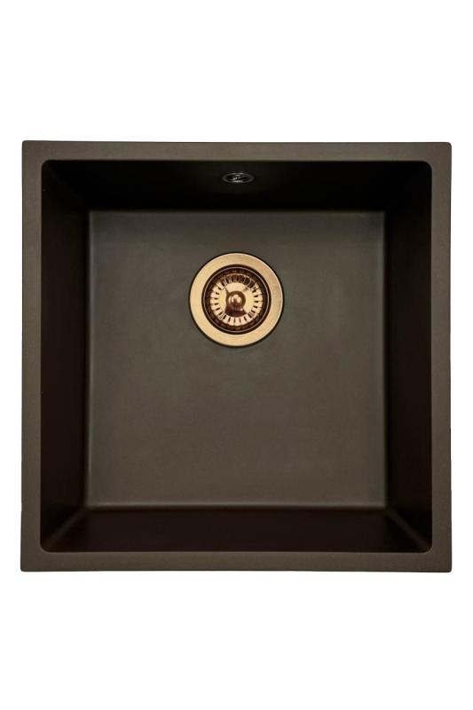 GraniteMy Universal γρανίτης νεροχύτης καφέ 40x40 cm επιτραπέζιος, υποκατασκευής και ενσωματωμένος με χάλκινο πώμα 1208967217