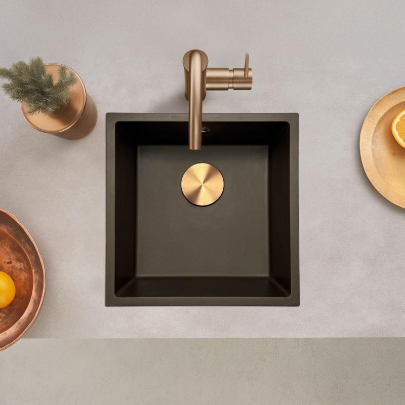 GraniteMy Universal γρανίτης νεροχύτης καφέ 40x40 cm επιτραπέζιος, υποκατασκευής και ενσωματωμένος με χάλκινο πώμα 1208967217