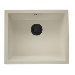 GraniteMy Universal γρανίτης μπεζ άμμου νεροχύτης 50x40 cm επιτραπέζια τοποθέτηση, υποκατασκευή και ενσωματωμένη τοποθέτηση με μαύρο πώμα 1208967220
