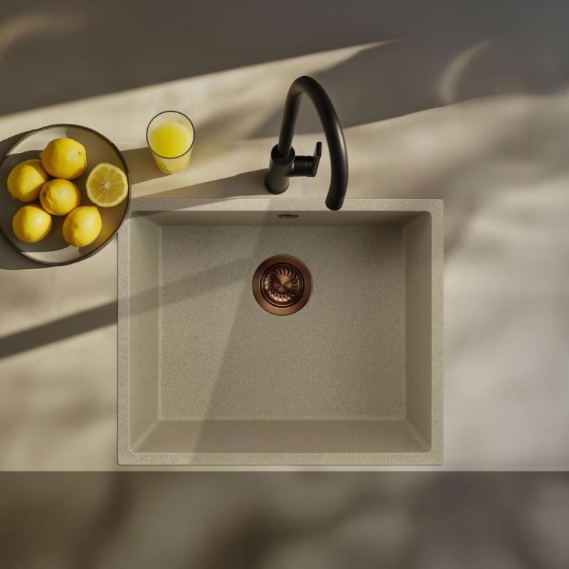 GranitMy Universal γρανίτης μπεζ άμμο νιπτήρας 50x40 cm επιφάνεια, υποκατασκευή και ενσωμάτωση με χάλκινη τάπα 1208967221