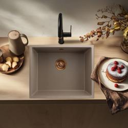 GraniteMy Universal γρανίτης taupe νεροχύτης 50x40 cm επιφάνειας, εντοιχισμένος και επίπεδης εγκατάστασης με χάλκινο βύσμα 1208967225