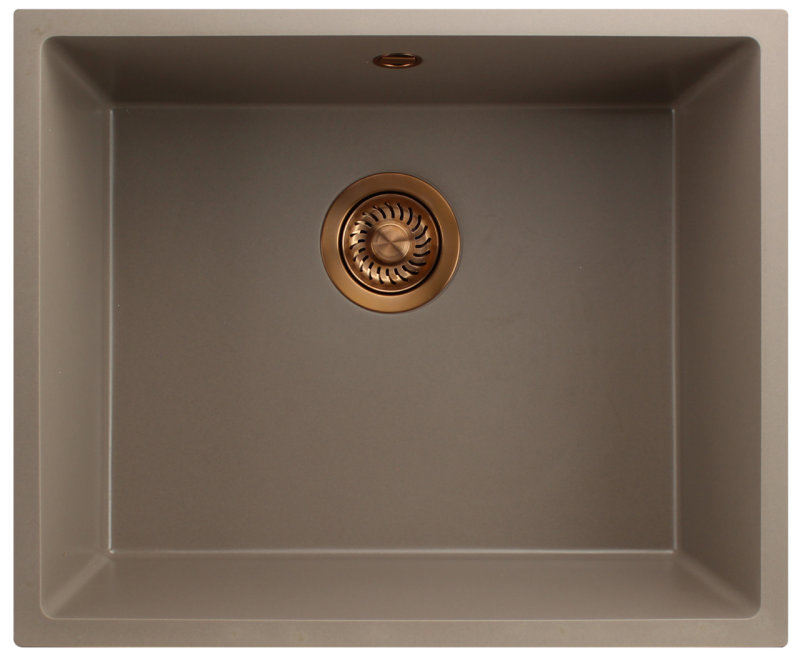 GraniteMy Universal γρανίτης taupe νεροχύτης 50x40 cm επιφάνειας, εντοιχισμένος και επίπεδης εγκατάστασης με χάλκινο βύσμα 1208967225