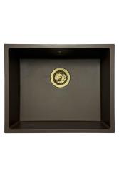GraniteMy Universal νεροχύτης καφέ γρανίτη 50x40 cm για επιτραπέζια, υποκατασκευή και επίπεδη ενσωμάτωση με χρυσό βύσμα 1208967230.