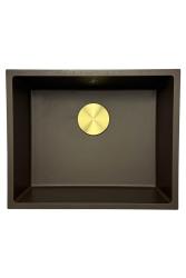 GraniteMy Universal νεροχύτης καφέ γρανίτη 50x40 cm για επιτραπέζια, υποκατασκευή και επίπεδη ενσωμάτωση με χρυσό βύσμα 1208967230.